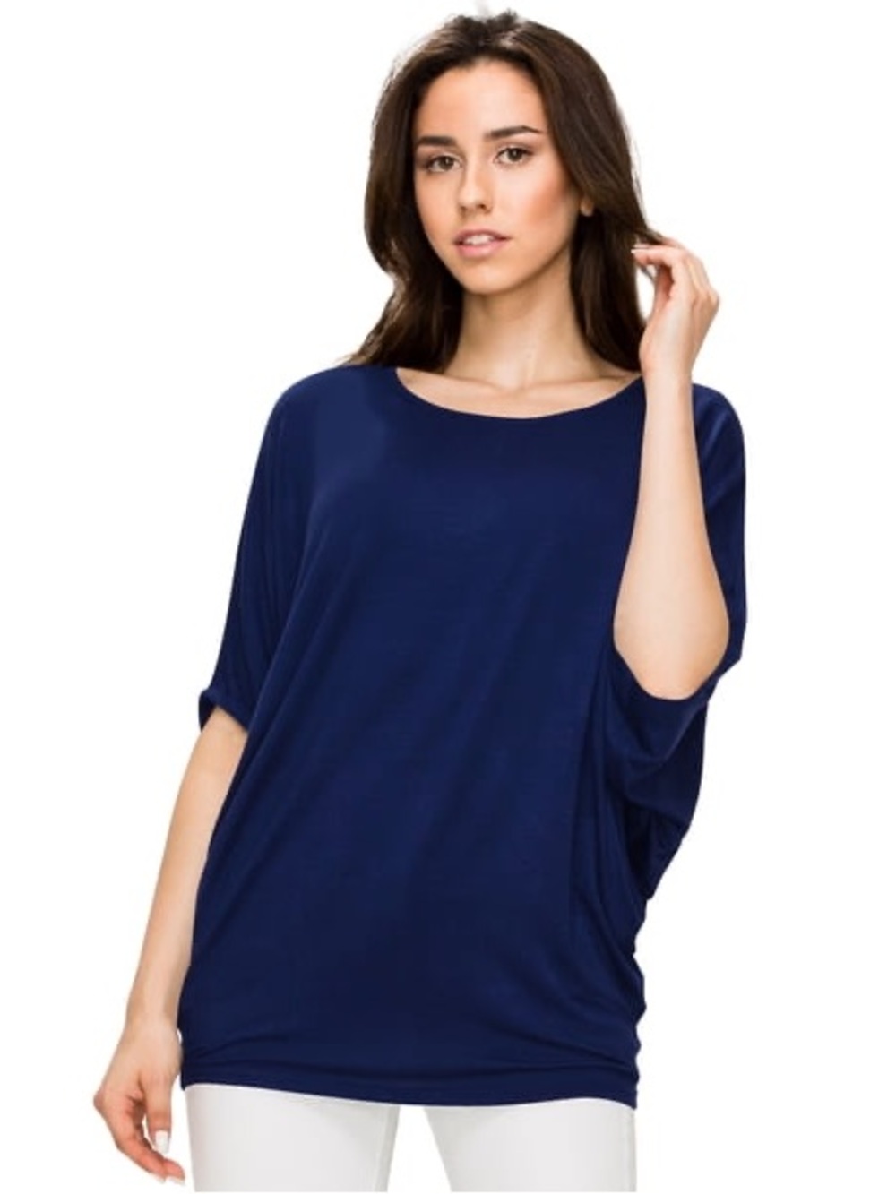 Made by Johnny Women's Scoop Neck Half Sleeve Batwing Dolman Top blue XL